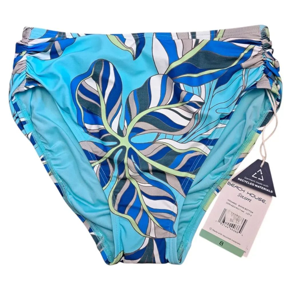 NEW Beach House Swim Mya High Waist Bikini Bottom Size 8 Blue Floral